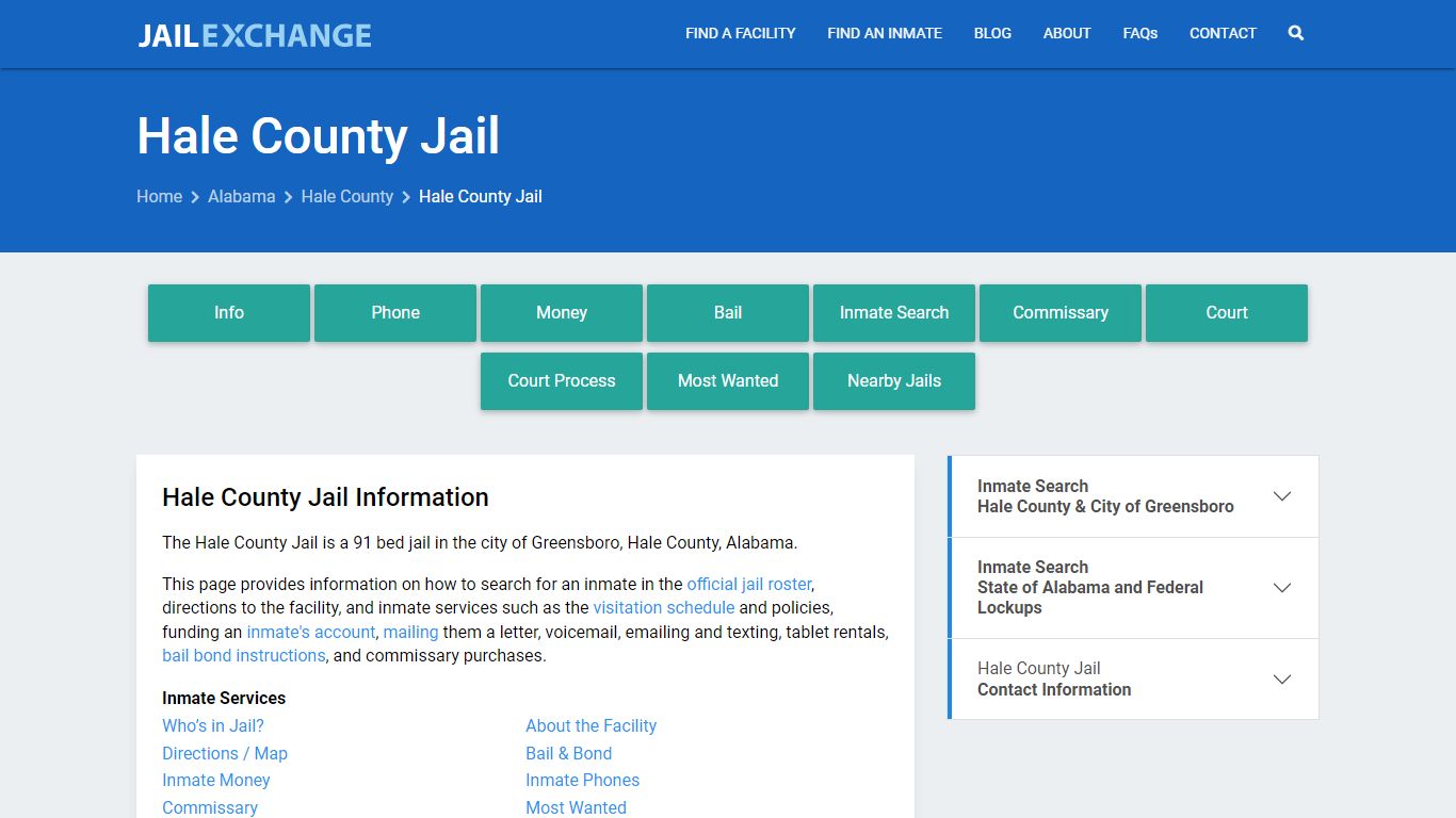 Hale County Jail, AL Inmate Search, Information